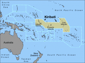 Figure 2. Map of Kiribati, showing three groups of Islands. These are the Gilbert, Phoenix, and Line Islands. (2). 